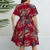 Women's Fashionable Print Round Neck Loose Short Sleeved Pocket Pullover Dress