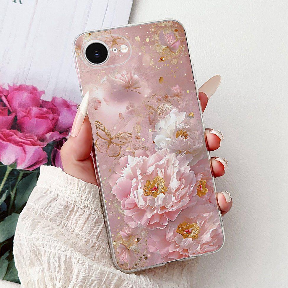Clear For iPhone 16e A3212 A3409 A3410 A3408 Cover For iPhone 16e Case Fashion Luxury Flowers Cute Funny Painted Soft Bumper