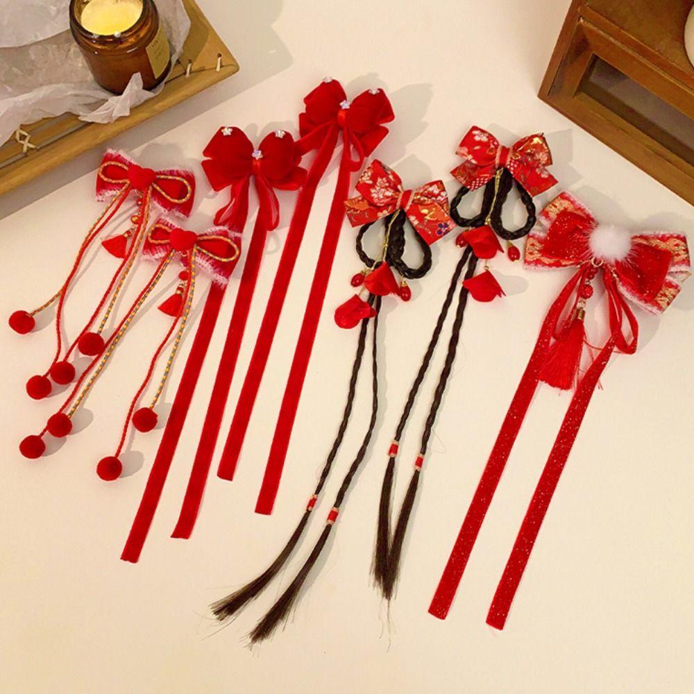 Парик Плюшевый Шар Заколка для Волос Лента Принцесса Цепочка на Лоб Милый Красный Бант Зажим для Волос Женщины