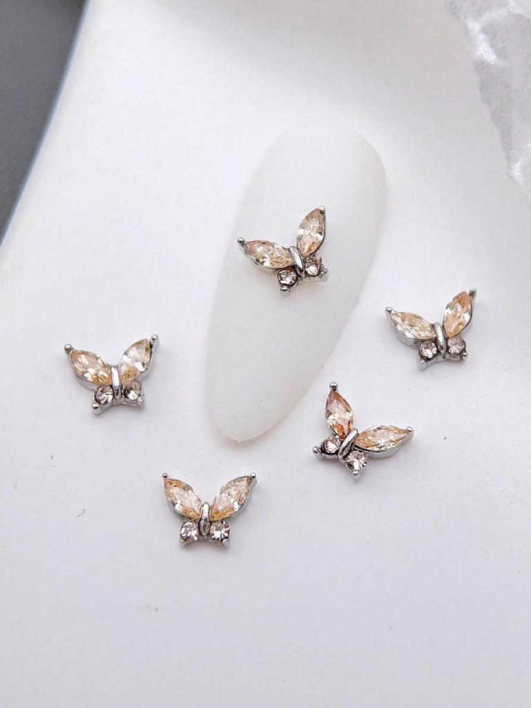 10pcs Mini Metal Rhinestone Butterfly Nail Art Jewelry 3D Pink Champagne White Diamond Nail Jewelry