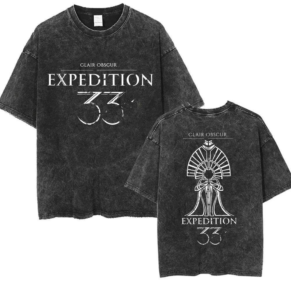 Y2k Expedition 33 Игровая Тема Ретро Футболки Стирка для состаривания Плотный Хлопок Короткий Рукав Мужские и Женские