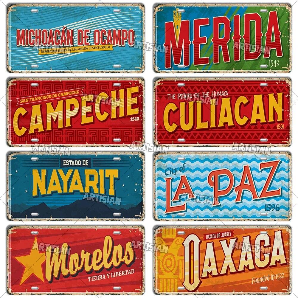 MEXICO License Plate Landmark Metal Tin Plaque City Metal Sign Wall Decor Garage Bar Pub Club Hotel Cafe Kitchen Home