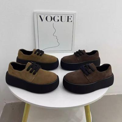 Зимние новые туфли на толстой подошве, с круглым носком, для широкой стопы, универсальные, низкие, на шнуровке, туфли-куклы женские