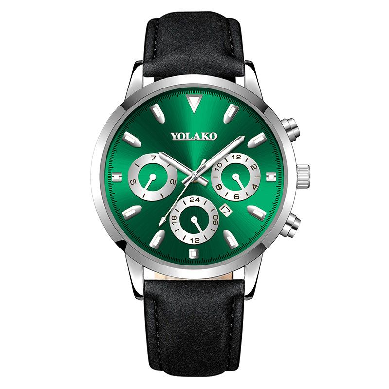 Fake Three-Eye Belt Men'S Watch Business Fashion Quartz Watch Calendar Luminous