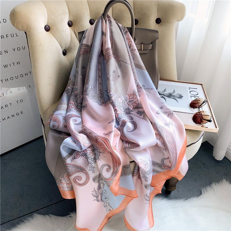 Big Size Women Scarf Spring Silk Hijabs Floral Print Shawls and Wraps Ladies Pashmina Bandana Foulard Soie Scarves