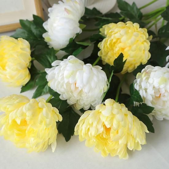 2 Pcs Artificial Chrysanthemum Stems Realistic Fake Chrysanthemum Faux Flower with Flexible Stem for Floral Arrangement Table Centerpiece