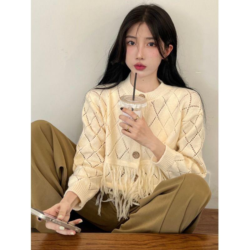 Ленивый корейский свитер, женский кардиган с вырезом и длинными рукавами, уникальный дизайн, ниша, осенний вязаный свитер, кардиган, женский топ