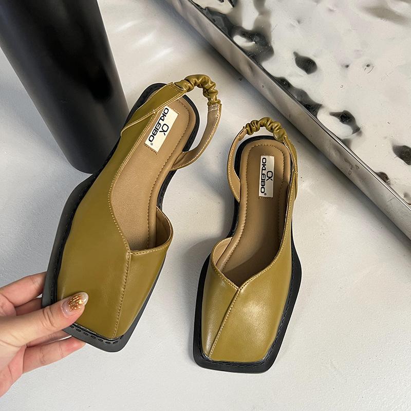 Summer Square Toe Pleated Elastic Sandals Fashion Women's Slippers Women's Digging Toe Sandals Women's Designer Sandals