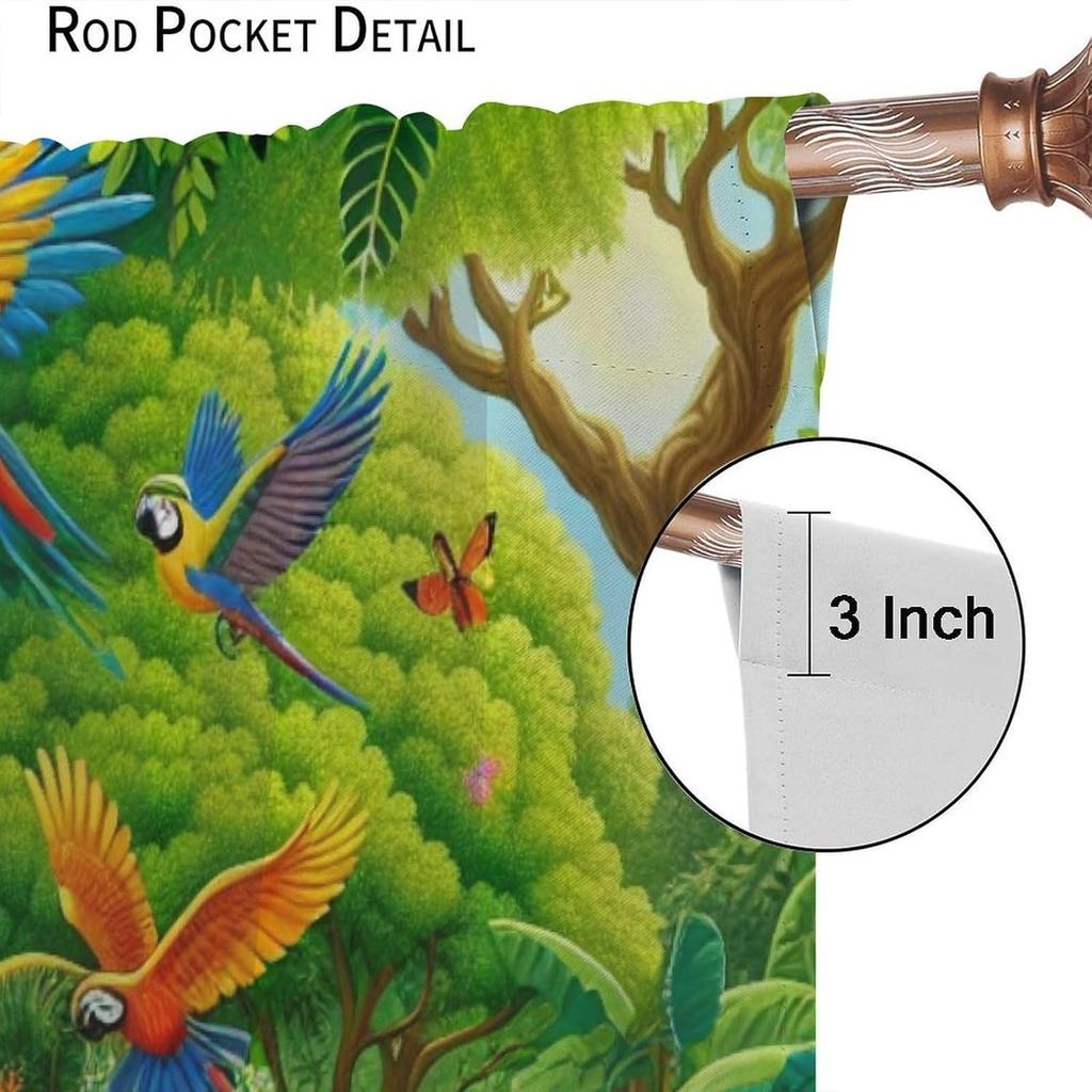 Animals Window Curtain Cartoon Jungle Forest Elephant Lion Print Curta For Kids Boys Girls Nursery Baby Bedroom Playroom Home
