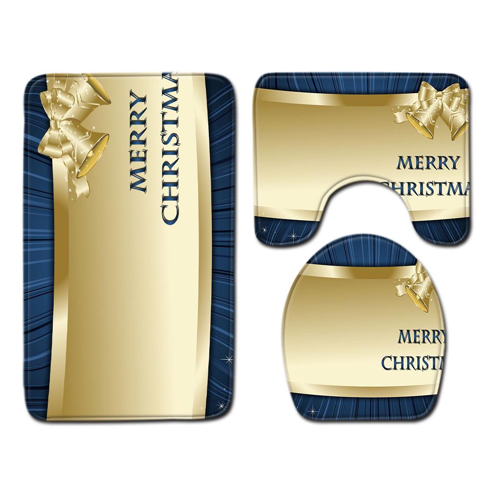 Christmas Waterproof Shower Curtain Four-Piece Combination Floor Mat Entrance Door Mat Bedroom Living Room Carpet