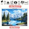 The promotional banner is designed in 2D format and features mountains forests and lakes. It is made of polyester fabric.