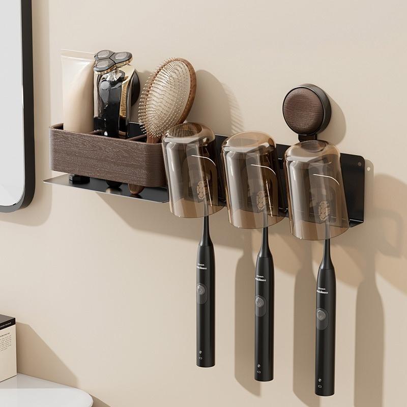 1PC Medieval Style Toothbrush Shelf Wall-mounted Non-punching Suction Cup Bathroom Brushing Cup Mouthwash Cup Electric Toothbrush Holder