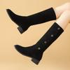 2024 Fashion Ladies Shoes Sleeve Women's Boots Spring Autumn Square Toe Suede Solid High Tube Chunky Heels Plus Size Boots