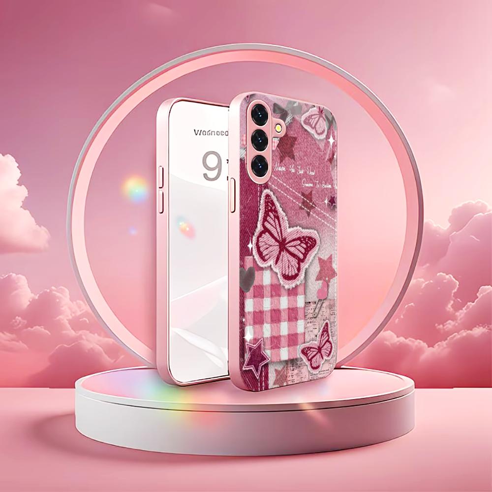 Чехол для телефона Glass с узором из звезд и бабочек, цвет Madam pink, для Samsung Galaxy S26 S25 S24 S23 S22 S21 FE Ultra Plus, ударопрочный