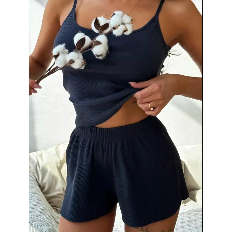 Women Pajamas Sleepwear Pajama Set Solid Sexy Camisole Tops Shorts Pyjamas Summer Female Informal Soft Comfortabl Nightwear 2Pcs