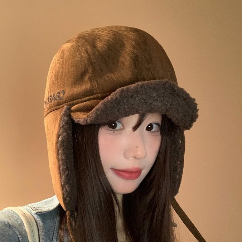 Large Earflap Beanie Hat Women Solid Color Warm Fleece Lined Fashionable Winter Outdoor