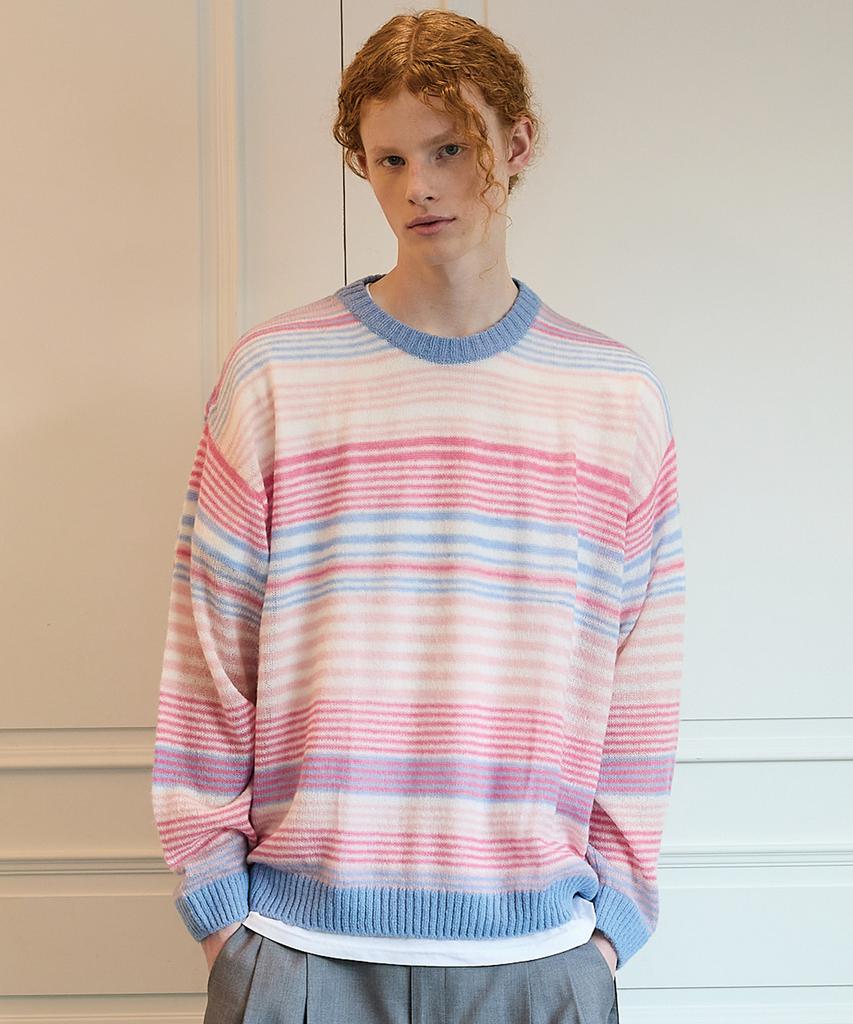 WAIKEI Multi-Stripe See-Through Knit Pink