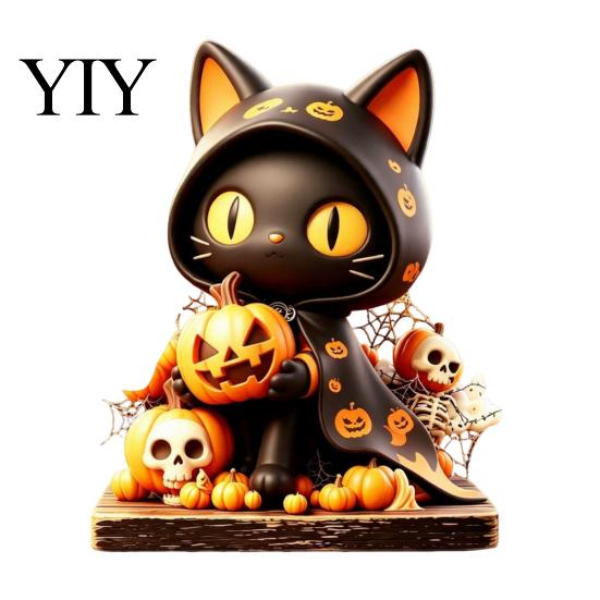 Holiday Party Tabletop Signs Wooden Halloween Decor, Whimsical Black Cat Witch Pumpkin Skeleton Table Centerpieces Figurines, Centerpiece for