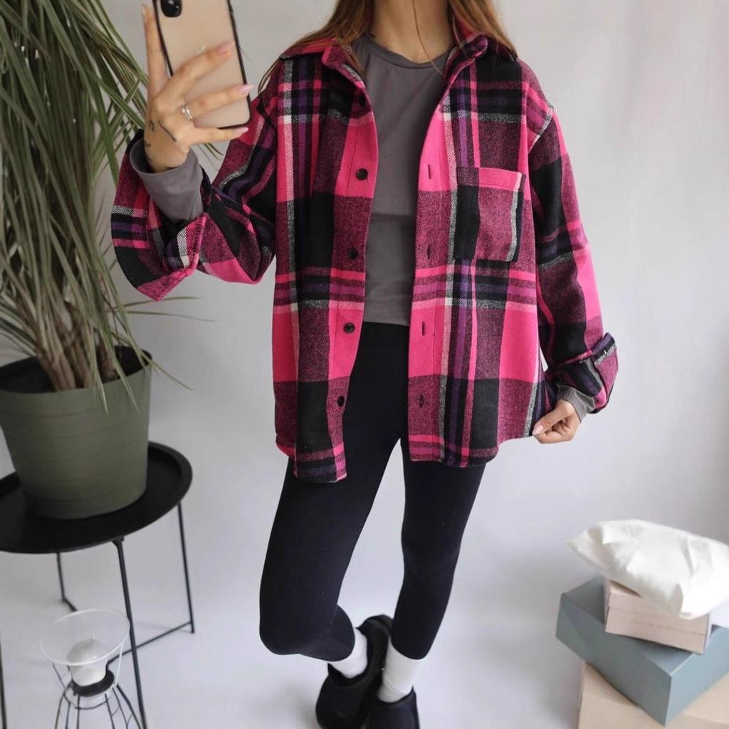 European and American woolen plaid shirt women's retro outer wear versatile top autumn and winter thickened polished jacket shirt