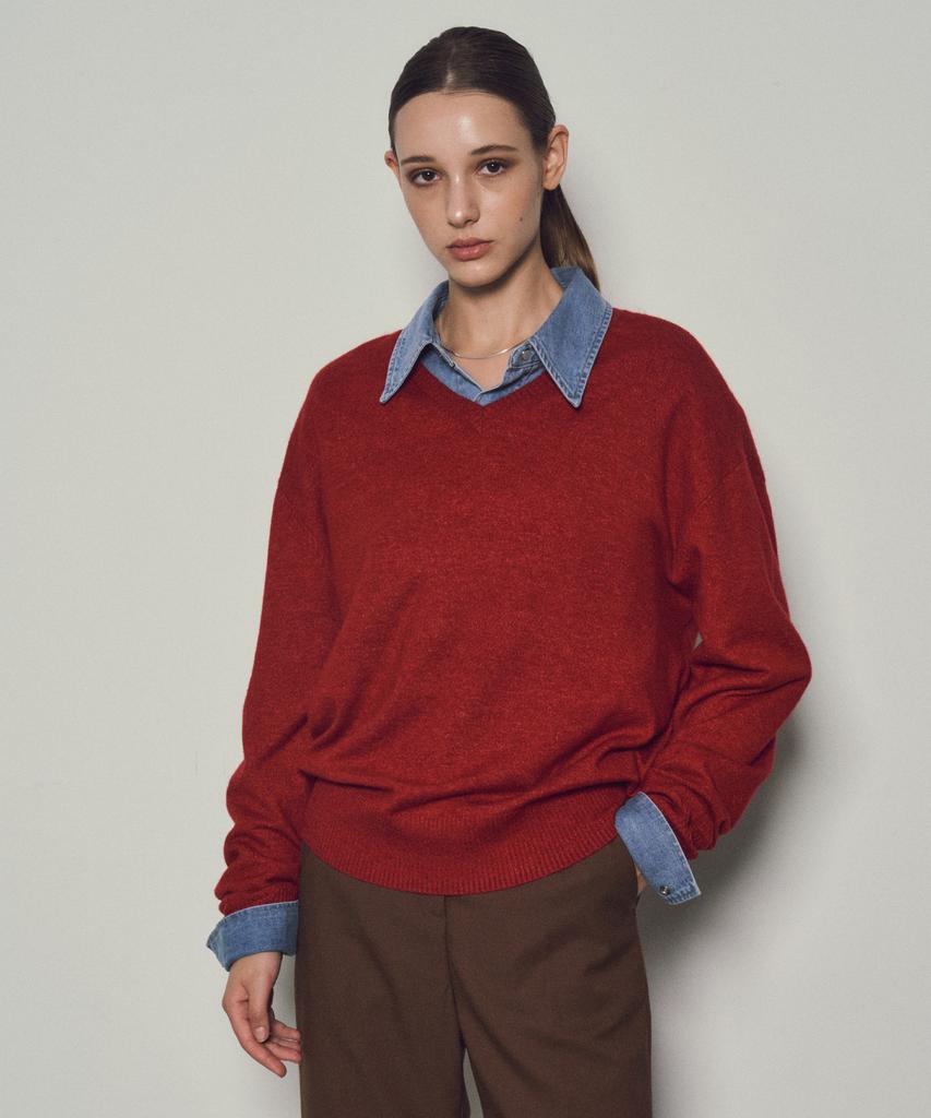 CITTA Soft Wool Blend V-Neck Knit_Ctk221 (Red)
