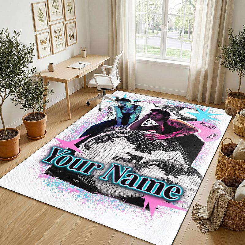 Personalized Crystal Velvet Carpet,Harry Styles Custom Printed Name, Plush Area Rug For Home Indoor Decor