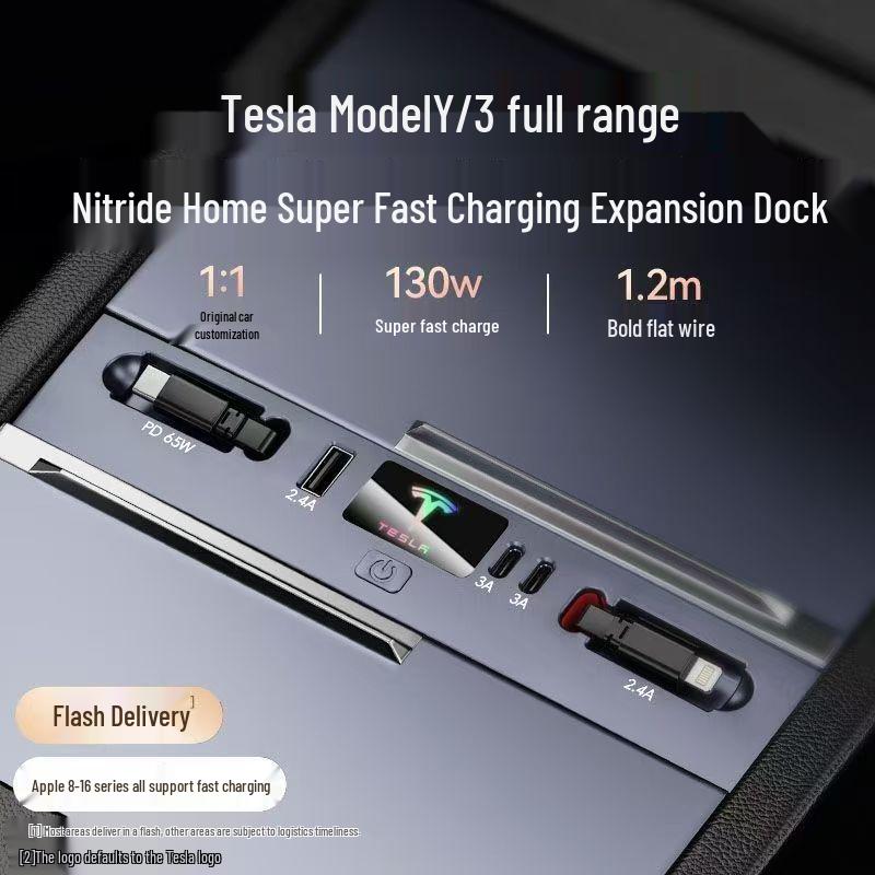 Расширительный док-порт Tesla Model 3/Y с быстрой зарядкой PD, многофункциональное автомобильное зарядное устройство