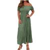 Women's Fashionable Solid Color Pleated Layered Short Sleeved Large Hem Dress
