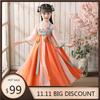 Hanfu qiz Xitoycha uslubdagi mato yozgi ko'ylak Qadimgi Tang kostyumi super peri kostyumi kichkina qizaloq suv parisi malika yubkasi ichki kiyim
