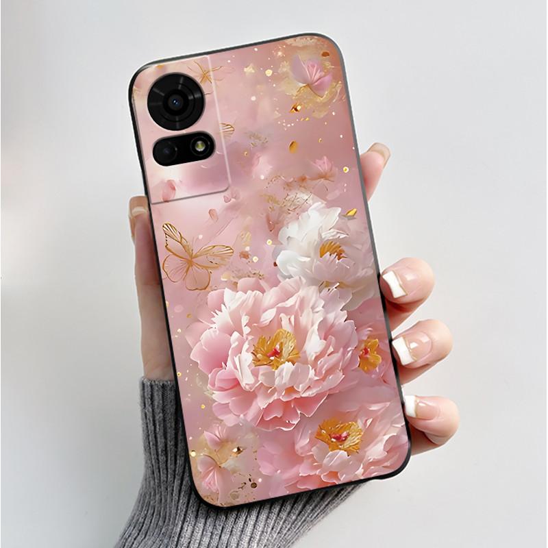 For TCL 50 LE K23 K24 Case Back Cover Luxury Butterfly Flowers Black Shockproof Soft Silicone Bumper Phone Casing TCL 50LE Coque