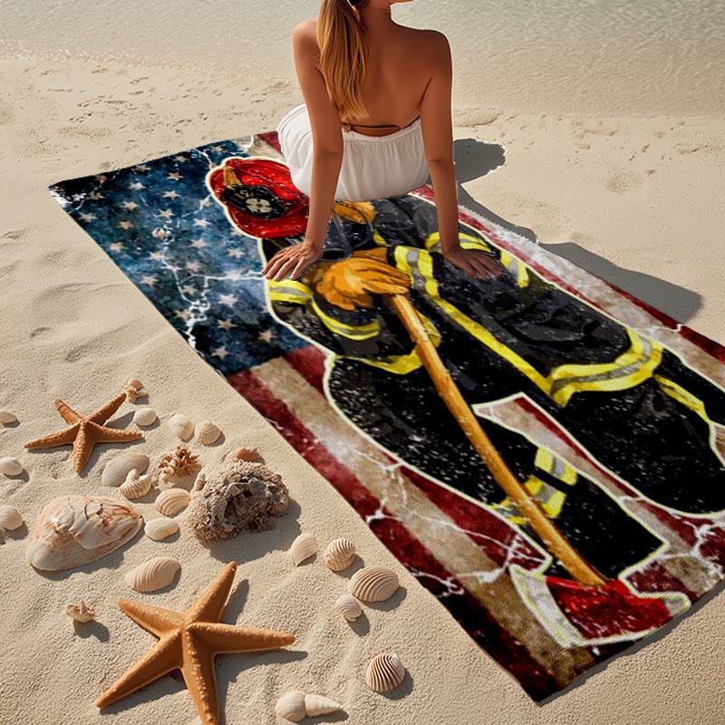 Firefighter's American Pride Beach Towel, Super Soft Microfiber, Gift for Her/Him, Birthday, for Pool, Beach, Travel, Home Decor Fan gifts