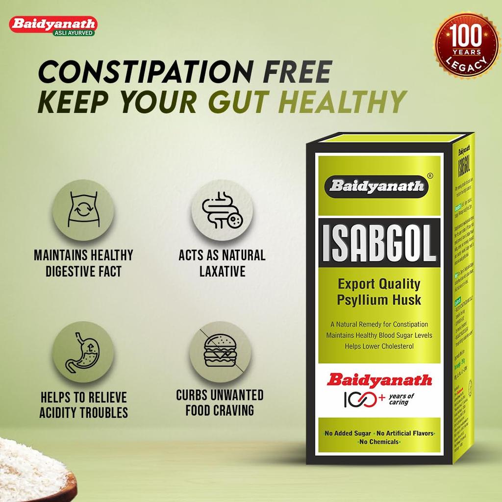 Baidyanath Isabgol Psyllium Husk Powder 100gm Pack of 1 Natural Fibre Supplement For Digestion