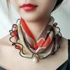 Faux Silk Scarf Lightweight Mesh Soft Shiny Touch Edge-covered Design Scarf with Faux Pearl Decor Neck Decoration