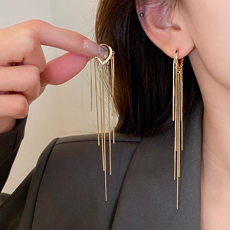 Серьги-подвески с длинной цепочкой и кисточками, модные корейские, из серебра 925 пробы, для женщин, металлические серьги, ювелирные изделия, модные женские серьги-подвески