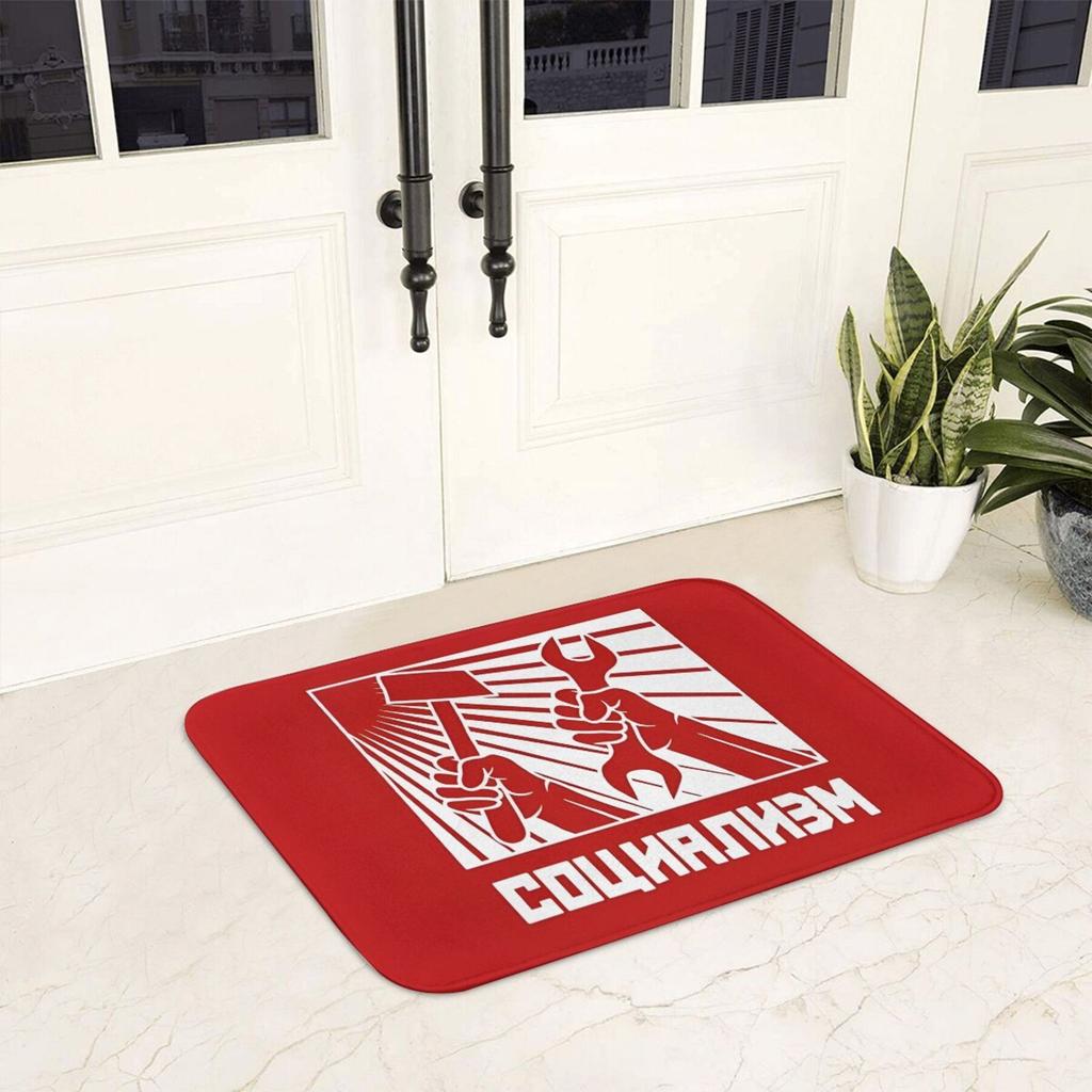 Red Socialist Theme Doormat Floor Mat for Home Entranceway Entry Rug 40x60cm Communist Tools Design Welcome Durable Mat Indoor O
