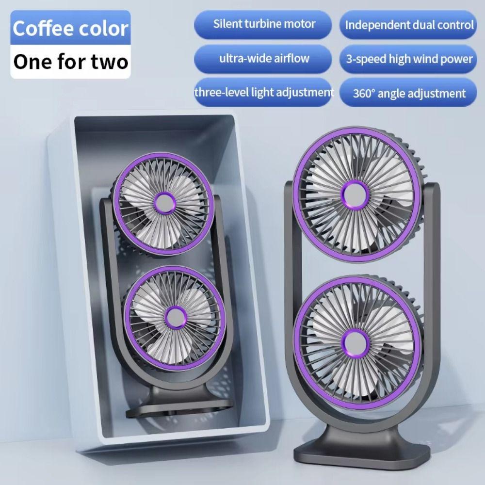 USB Rechargeable Dual-Head Desktop Fan 5 Gear Small Electric Fan  Home Living Room