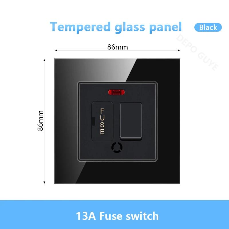 86 Тип UK 13A Переключатель с предохранителем Электрический выключатель Световые шпоры Неоновый черный Белый серый Закаленное стекло Предохранитель 13A Настенный выключатель Панель