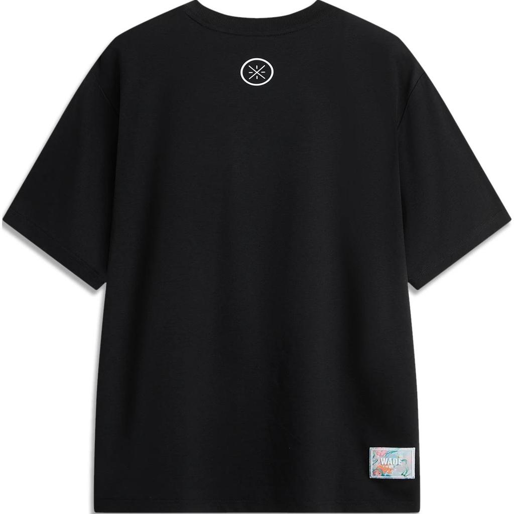 Li-Ning Футболка с коротким рукавом и принтом в виде буквы Wade Series, удобная, дышащая, с круглым вырезом, для мужчин, черная AHSUB23-4