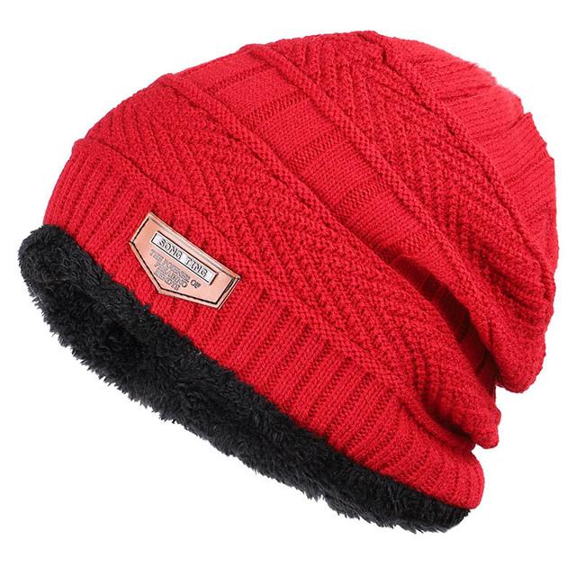 2021 New Solid Color Knit Beanie Hat Men's Winter Hats Boy Warm Plus Velvet Thicken Hedging Cap Skullies Wool Caps Bone Male