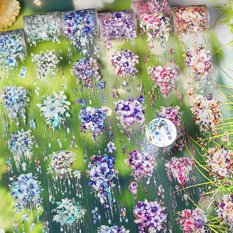 Journal GO 5x200cm Art of Flowers PET Tape DIY Scrapbooking Art Collage Photo Album Card Waterproof Tape Creative Masking Tape