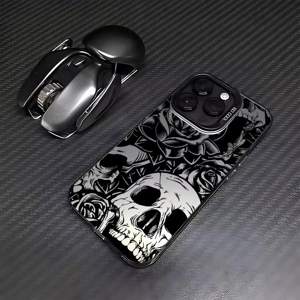 Прочный Ударопрочный Черный Чехол-Череп с Рисунком Для Iphone 17 Air 16 16e 15plus 14 13 12 11 Pro Max Матовый Защитный Задний Чехол
