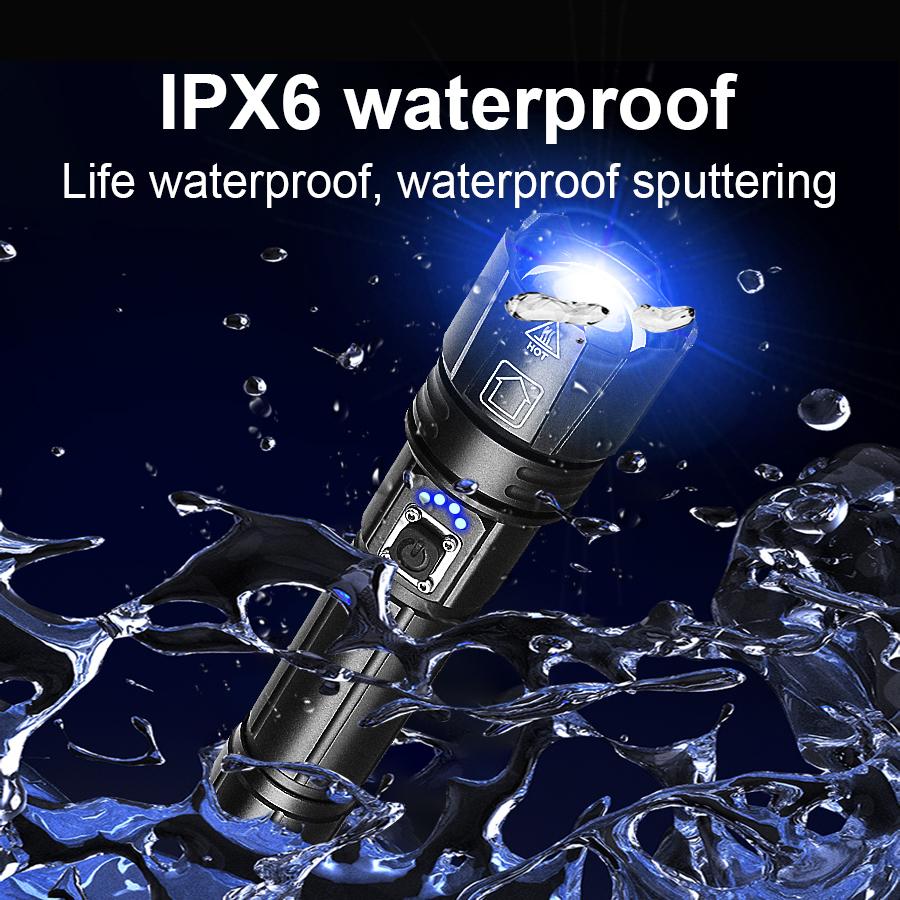 XHP360 Super High Power Flashlight Waterproof Outdoor Flashlight Long Range Zoom Torch Light