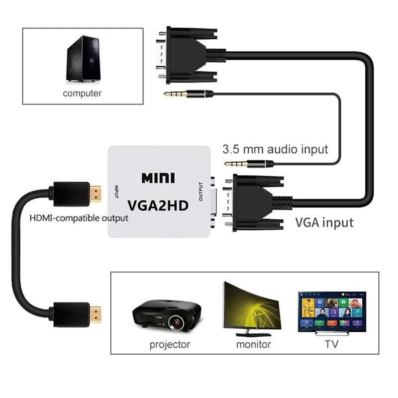 Конвертер HDMI в VGA 1080P со звуком Конвертер VGA в HDMI Адаптер HDMI для проектора DTV ТВ HDVD Ноутбука