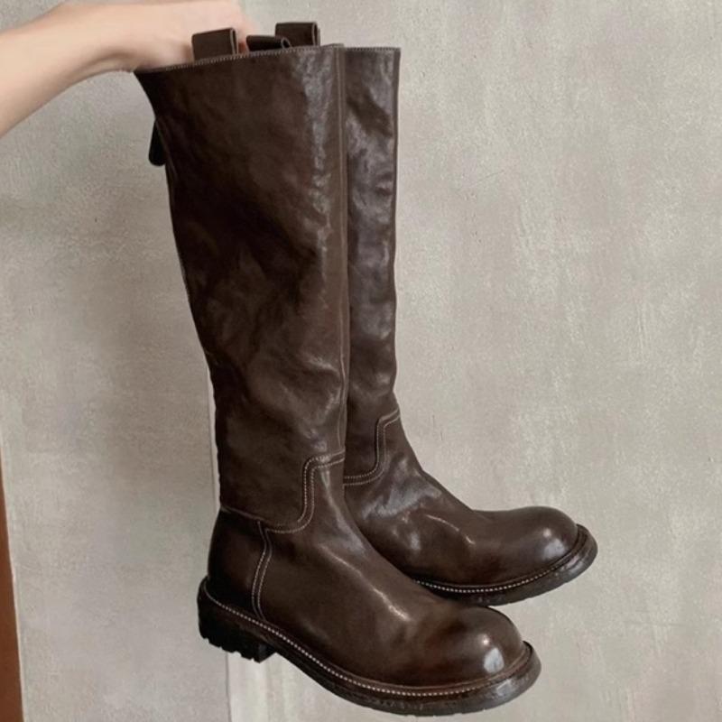 Модные сапоги до колена женские короткие плюшевые зимние ботинки челси массивные ретро мягкая кожа готика 2024 тренд осень зима мех новые ботинки женские