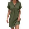 Women's Fashion V-neck Solid Color Pullover Casual Button Dress