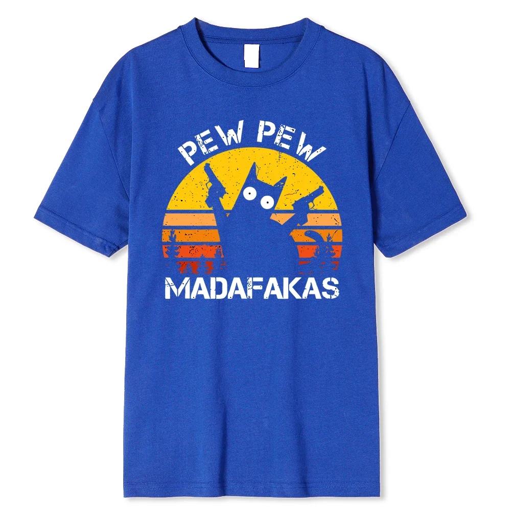 Мужские футболки с принтом Pew Pew Madafakas Cat With Two Guns, летние хлопковые футболки, дышащая свободная одежда, уличные футболки в стиле хип-хоп