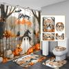 4Pcs Halloween Shower Curtain Set With 12 Hooks & Toilet Mat, Spooky Bat Ghost Print Waterproof Bathroom Decor For Housewarming
