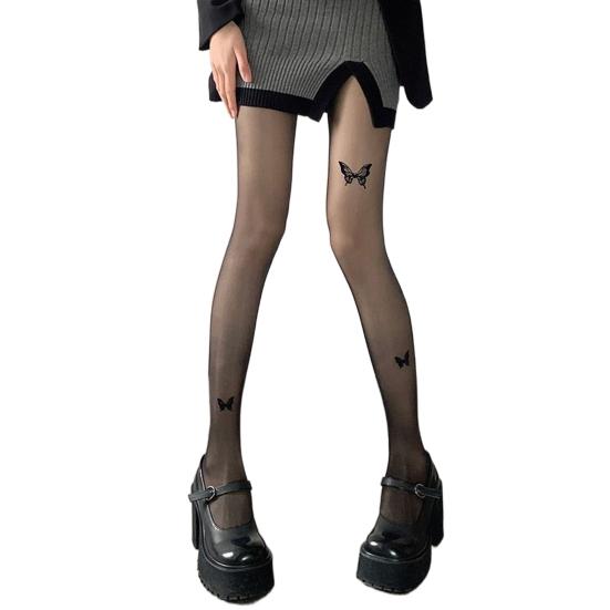 Женские колготки с принтом бабочки Ультратонкие прозрачные высокоэластичные противоскользящие однотонные однотонные мини-юбки для поездок на работу и свиданий, одинаковые колготки
