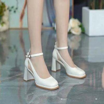 Летние туфли Мэри Джейн в новом ретро-стиле 2024 года, с квадратным носком, толстым каблуком, из маленькой кожи, повседневные, противоскользящие, удобные женские туфли