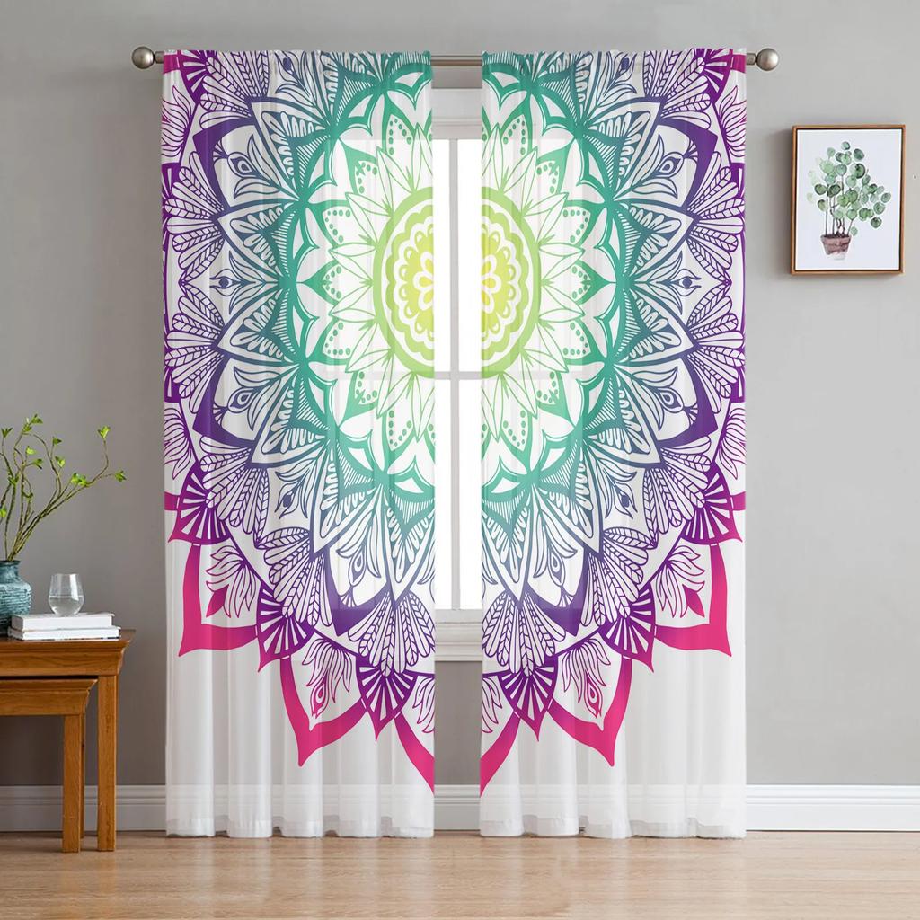 Mandala Bohemian Sheer Curtains for Bedroom Living Room Decoration Window Curtain for Kitchen Tulle Voile Organza Drapes