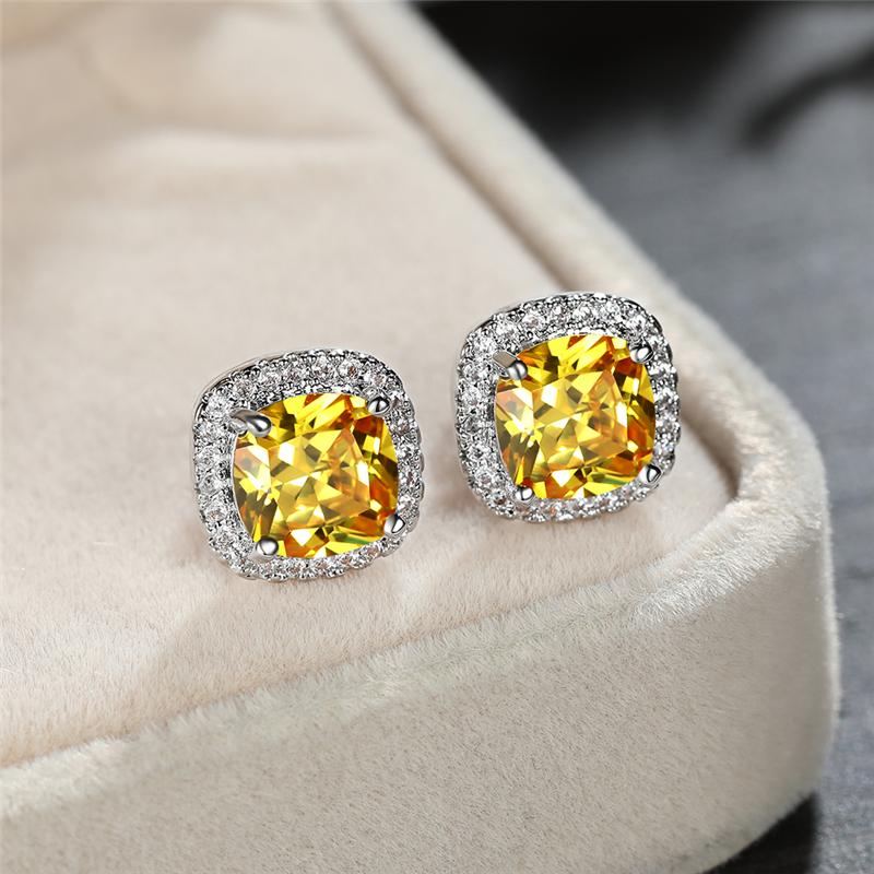 Роскошные маленькие изящные серьги-гвоздики серебряного цвета с квадратным камнем и кубическим цирконием для женщин, свадебные серьги